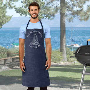 Lake Life Family Name Navy Blue Lake Kitchen Apron