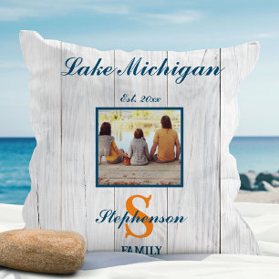 Lake Life Family Photo Cornhole Set Throw Pillow