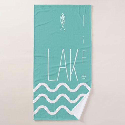 Lake Life Fish Teal Beach Bath Towel