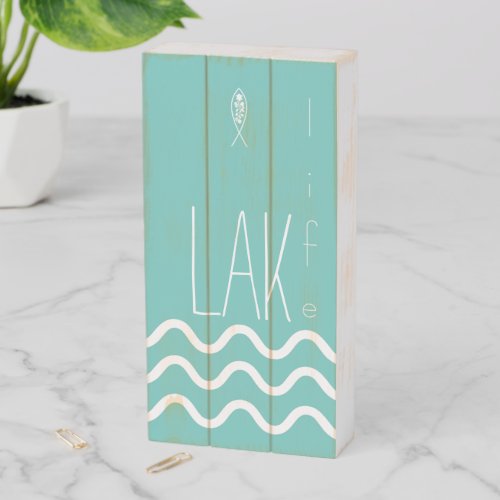 Lake Life Fish Teal  Wooden Box Sign