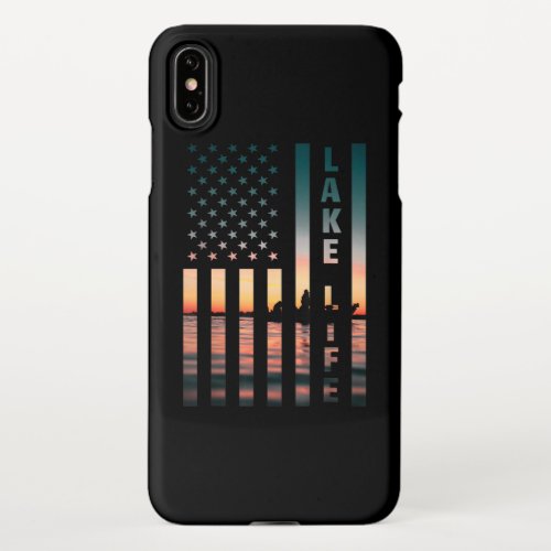 Lake Life Fisherman Sunset American Flag Bass Fish iPhone XS Max Case