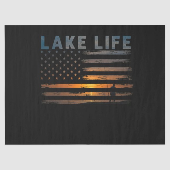 Lake Life Fisherman Sunset American Flag Bass Fish Tissue Paper (Front)