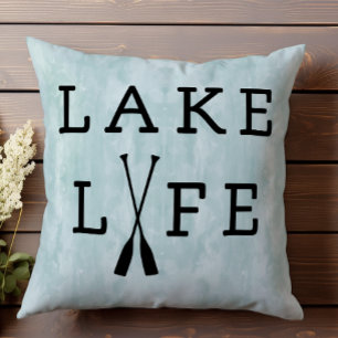 Lake Life Fun Blue Water Summer House Throw Pillow