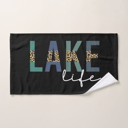 Lake Life Happy Place Cheetah Print Typography Hand Towel