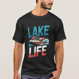 Lake Life Jet Ski Rider Distressed Summer Graphic T-Shirt