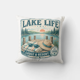 Lake Life Lodge & Resort Vintage Lakeside Retreat Throw Pillow