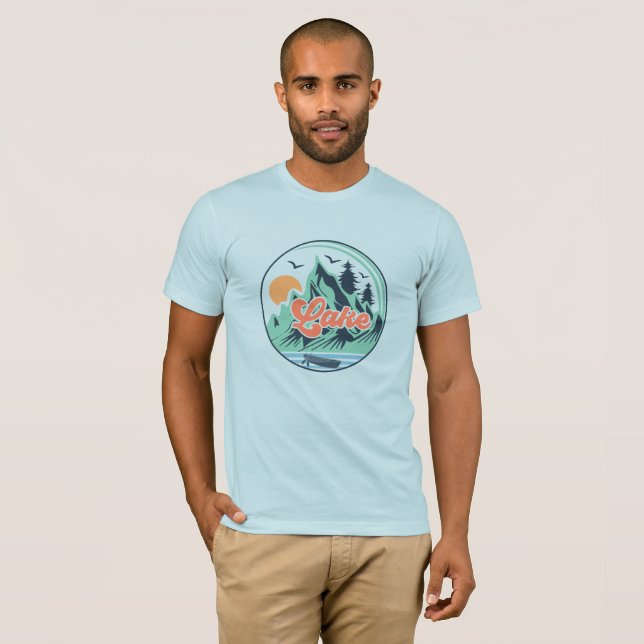 Lake Life Mountain Birds Boat Water Outdoors T-Shirt (Front Full)