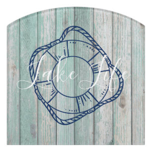 Lake Life & Preserver Blue Wood  Door Sign