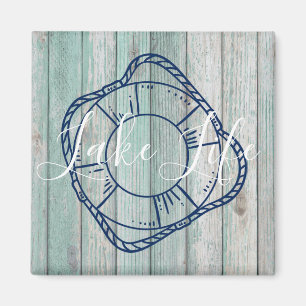 Lake Life & Preserver Blue Wood Magnet