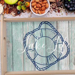 Lake Life & Preserver Blue Wood  Serving Tray