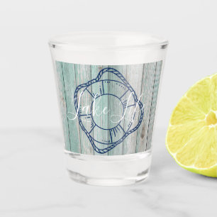 Lake Life & Preserver Blue Wood Shot Glass