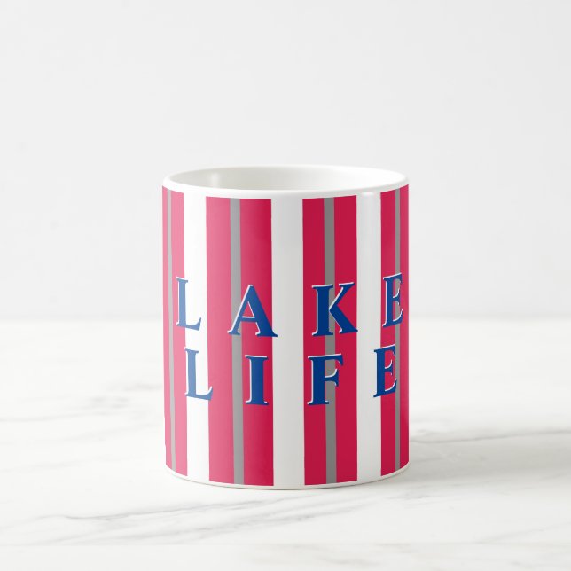 Lake Life Red White Striped  Coffee Mug (Center)
