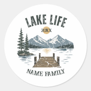Lake Life Retro Grunge Family Vacation Match Classic Round Sticker
