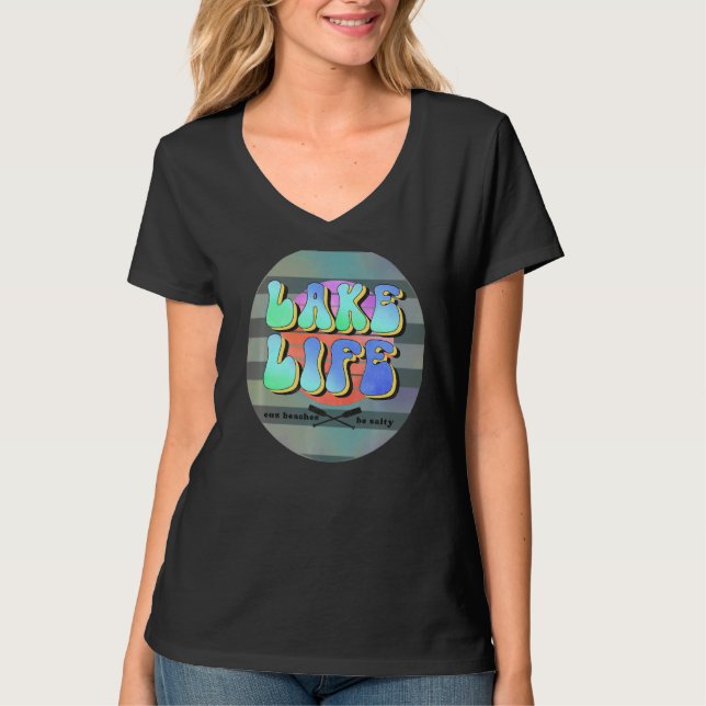 Lake Life Retro Summer Pastel Camping Salty Beache T-Shirt (Front)