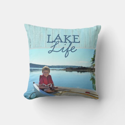 Lake Life Rustic Teal Photo Outdoor Pillow