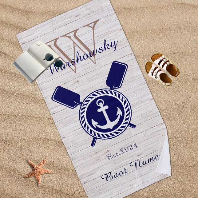 Lake Life Rustic Wood Nautical Anchor Navy Blue Beach Towel (Creator Uploaded)