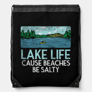 Lake Life Salty Beaches Drawstring Bag