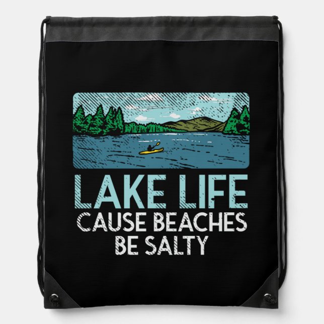 Lake Life Salty Beaches Drawstring Bag (Front)