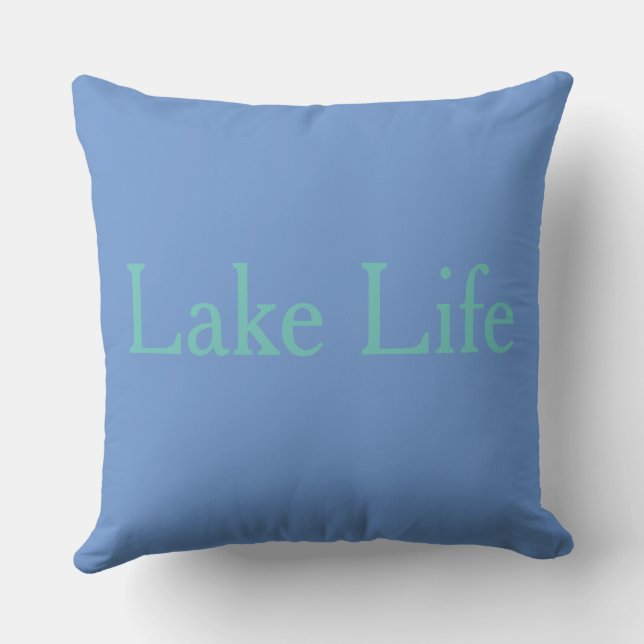 Lake life simple letters on cool tones throw pillow (Back)
