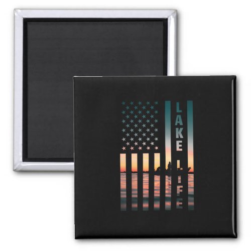 Lake Life Sunset American Flag Bass Fishing Boat Magnet