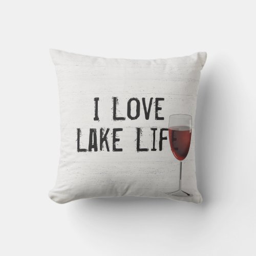 Lake Life Text on Whitewashed Wood Outdoor Pillow