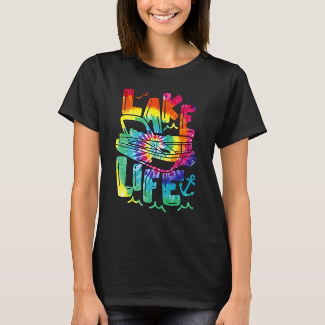 Lake Life Tie Dye Pontoon Summer Vacation Boat Pon T-Shirt (Front)