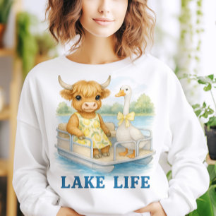 Lake Life Watercolor Highland Cow & Goose Sweatshirt