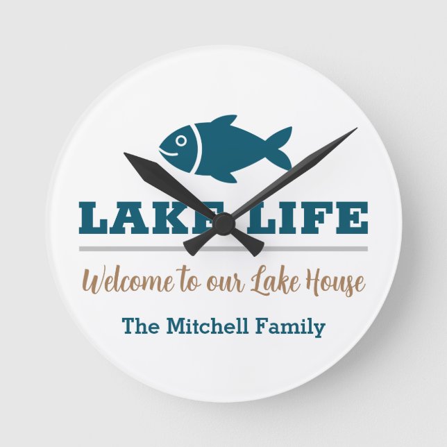 Lake Life Welcome To Our Lake House Round Clock (Front)