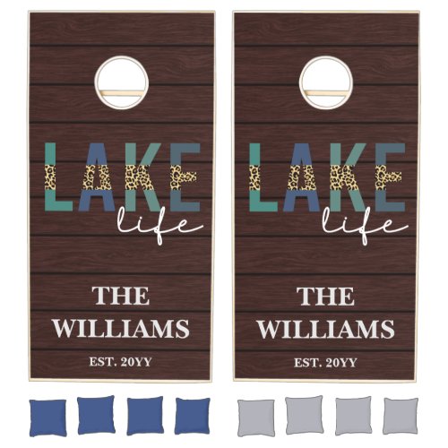 Lake Life With Wood Background Custom Family Name Cornhole Set
