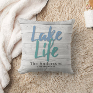 Lake Life Wood Dock Throw Pillow
