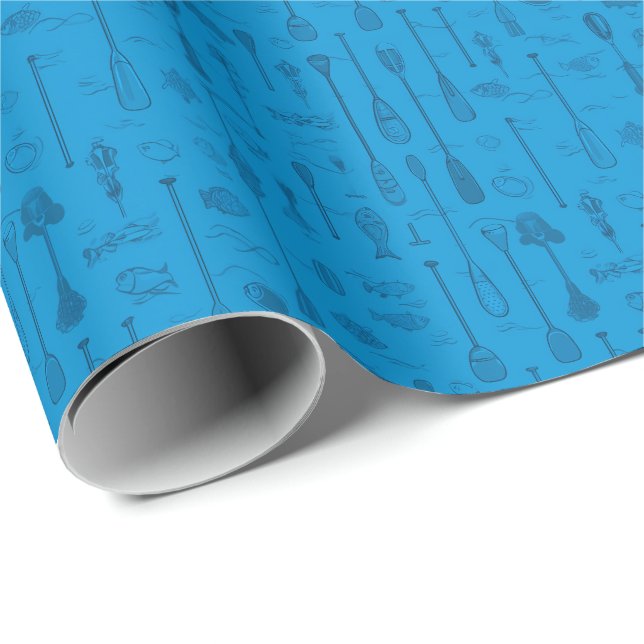 Lake Life Wrapping Paper - Blue on Blue (Roll Corner)
