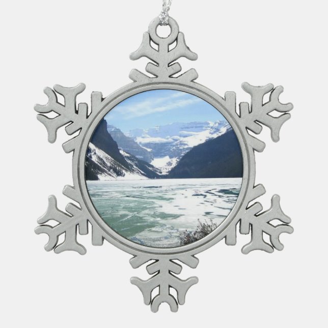 Lake Louise, Banff, Alberta, Canada Snowflake Pewter Christmas Ornament (Front)