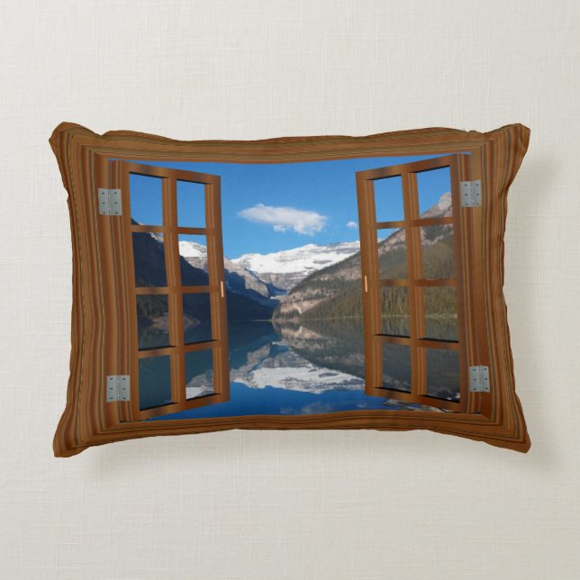 Lake Louise Mountain Reflection Lake Faux Window Decorative Pillow (Front)