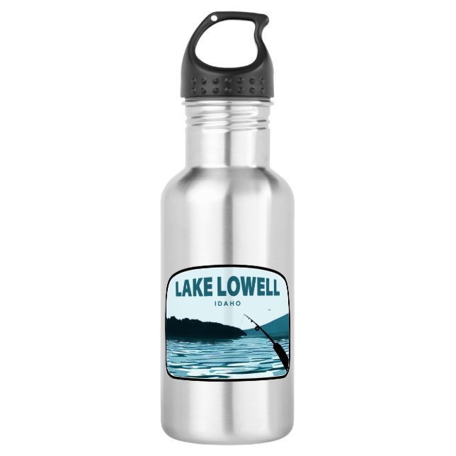 Lake Lowell Idaho Fishing Rod Stainless Steel Water Bottle (Front)