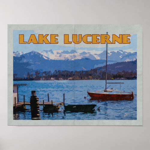 Lake Lucerne Switzerland Distressed Vintage Travel Poster