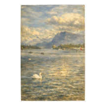 Lake Lucerne Switzerland Swan & Alps Metal Art