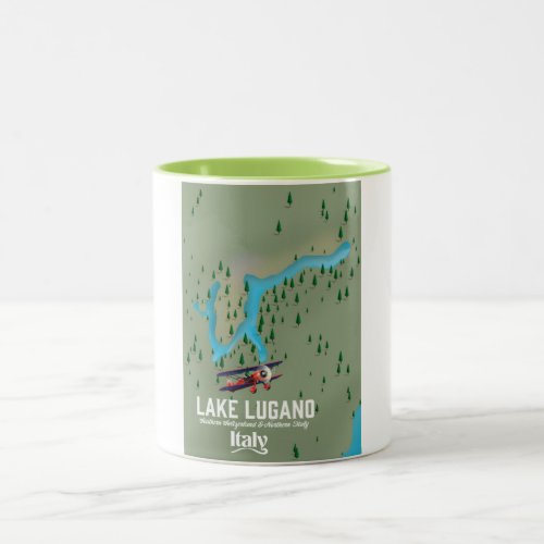 Lake Lugano Italy _ Switzerland travel poster Two_Tone Coffee Mug