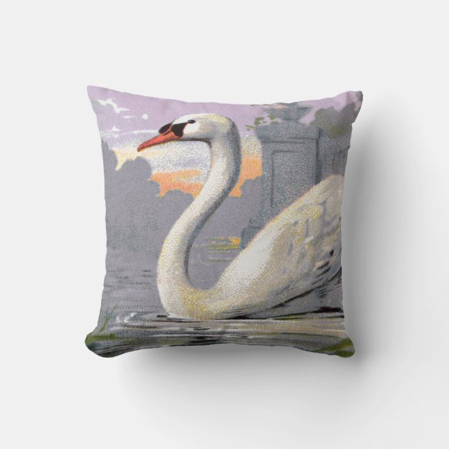 Lake Lugano Swan Throw Pillow (Front)