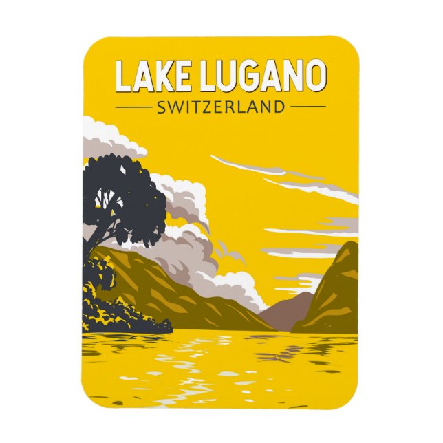 Lake Lugano Switzerland Travel Art Vintage Magnet (Vertical)