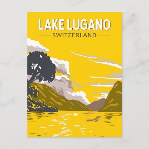 Lake Lugano Switzerland Travel Art Vintage Postcard