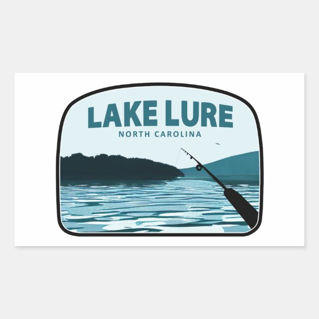 Lake Lure North Carolina Fishing Rod Rectangular Sticker (Front)