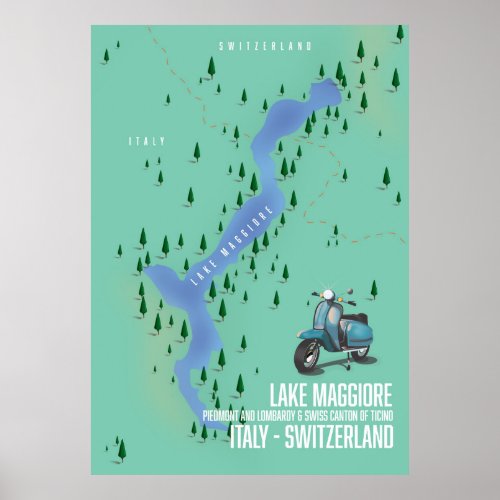 Lake Maggiore Italy _ Switzerland map Poster