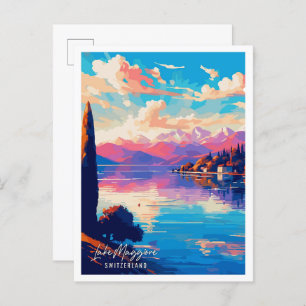 Lake Maggiore Switzerland Art vintage travel Postcard