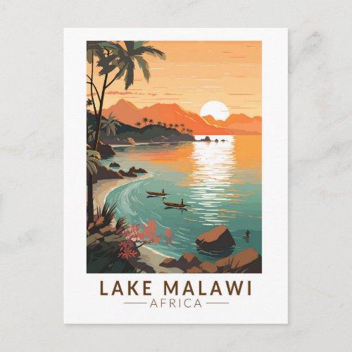 Lake Malawi Africa Sunset Travel Art Vintage Postcard