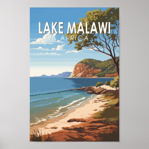 Lake Malawi Africa Travel Art Vintage Poster