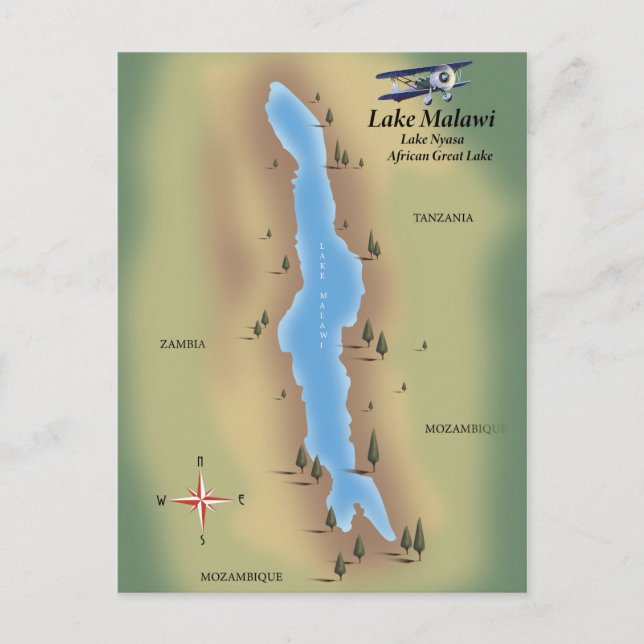 Lake Malawi,travel poster map print Postcard (Front)