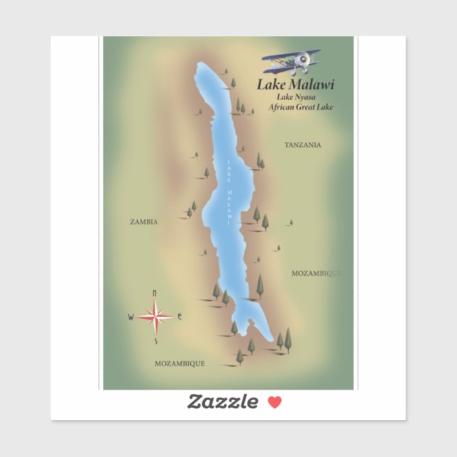 Lake Malawi,travel poster map print Sticker (Sheet)