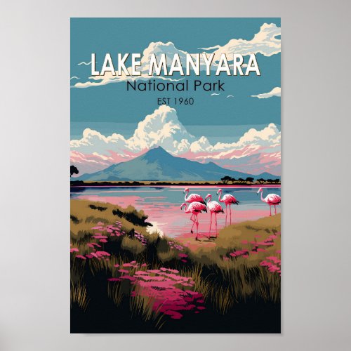 Lake Manyara National Park Tanzania Travel Vintage Poster