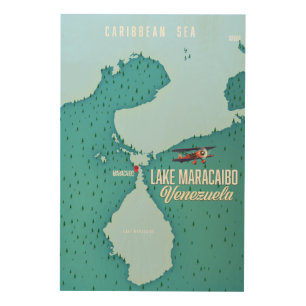 Lake Maracaibo, Venezuela map navigation. Wood Wall Art