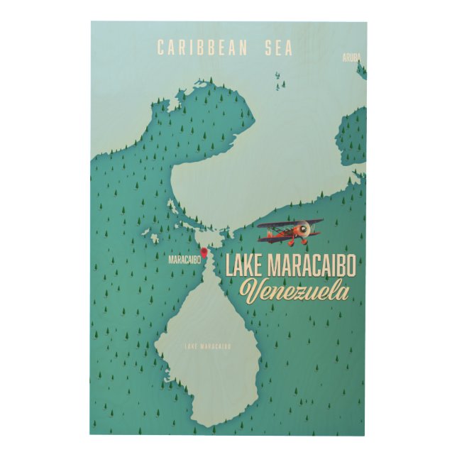 Lake Maracaibo, Venezuela map navigation. Wood Wall Art (Front)